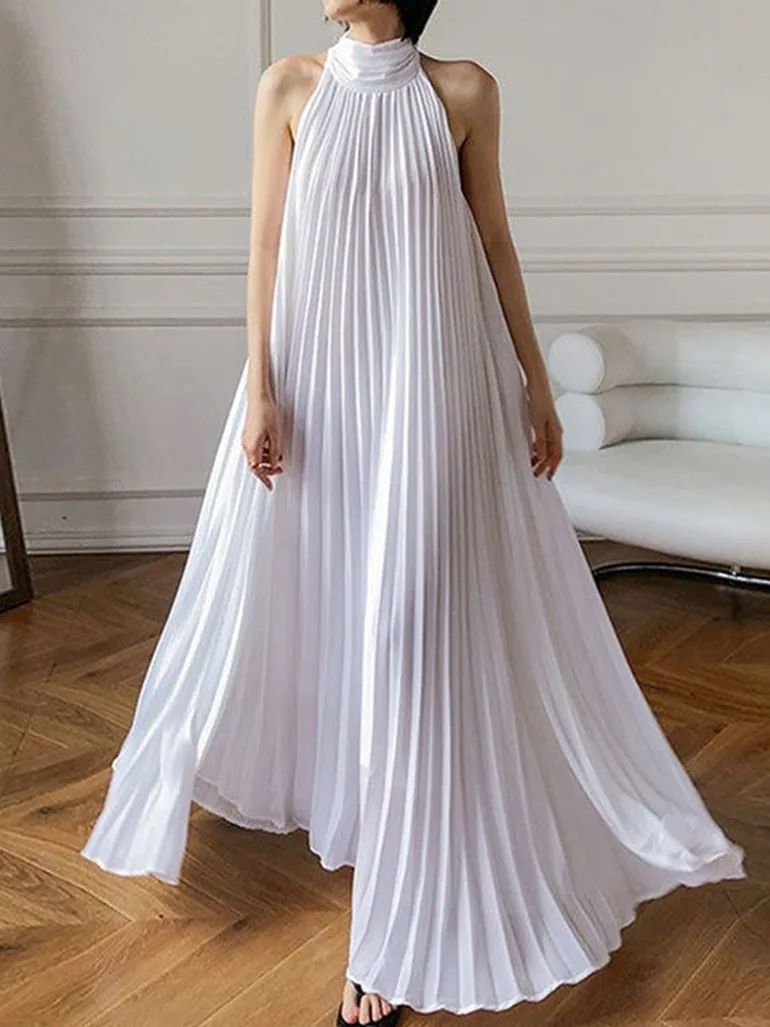 Loose Pleated Solid Color Stand Collar Maxi Dresses Uoozee : Bridal Dresses : VogaCloset Bahrain Loose Pleated Solid Color Stand Collar Maxi Dresses Uoozee : Bridal Dresses : VogaCloset Bahrain