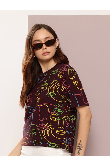 Women Oversized Crew Neck Printed T-Shirt