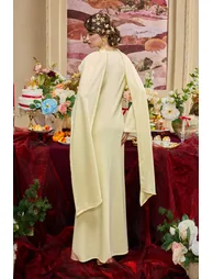 Solid Long Sleeve Faux Pearl Maxi Dress - 4