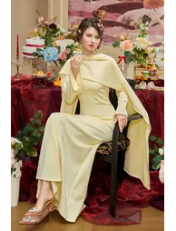 Solid Long Sleeve Faux Pearl Maxi Dress - 7