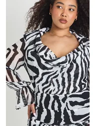 Plus Zebra Print Chiffon Cowl Neck Shirt Dress - zebra - 3