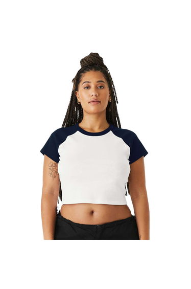 Bella + Canvas Womens/Ladies Baby Micro-Rib Raglan T-Shirt - White/Navy