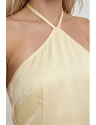 Satin Halterneck Chiffon Skirt Maxi Dress - lemon - 2