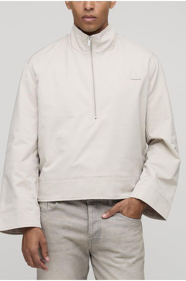 Oversized Boxy Fit Quarter Zip Collared Mac - stone