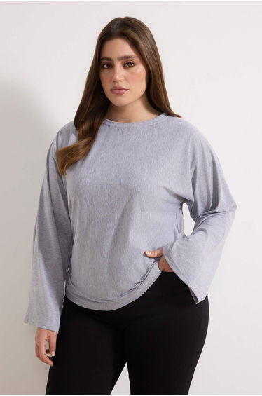 Gray Viscose Ribbed Knitted Plus Size Blouse
