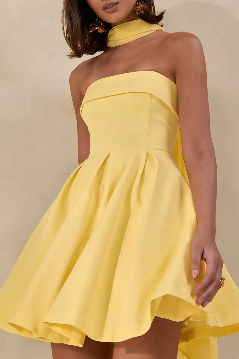 bandeau skater mini dress Bruna | Lemon Bandeau Skater Mini Dress