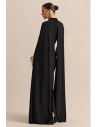 Dianelle | Black High-Neck Maxi Dress With Cape-Sleeves - 1