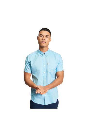 Ben Sherman Mens Signature Oxford Short-Sleeved Shirt - Blue