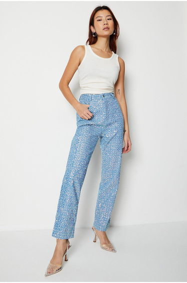 Sequin Straight Leg Jeans
