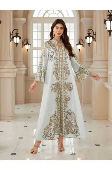 Women Textured Floral Printed Collared Jalabiya
