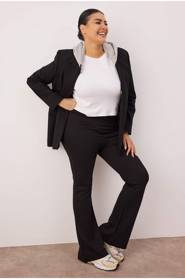 Black Slimming High Waist Flare / Flare Leg Knitted Trousers