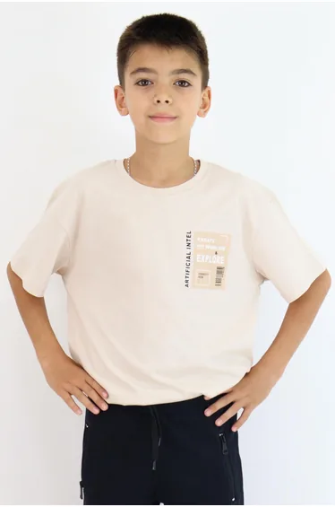 Boys' Web Explore Theme T-Shirt, Beige (Ages 9-12)