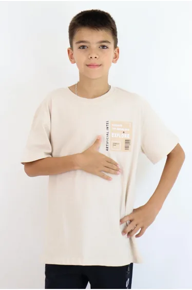 Boys' Web Explore Theme T-Shirt, Beige (Ages 9-12)