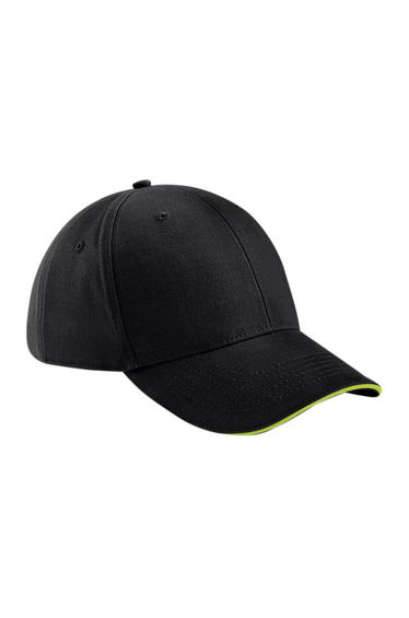 Beechfield Adults Unisex Athleisure Cotton Baseball Cap (Pack of 2) - Black/Lime Green