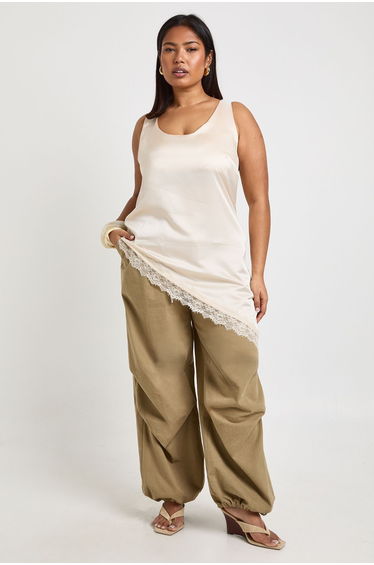 Plus Scoop Neck Asymmetric Hem Cami Top - oyster