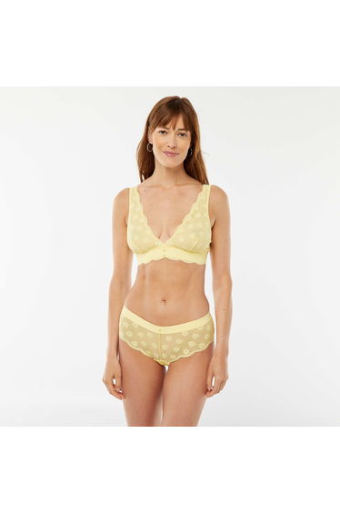 Openwork floral lace boy shorts YELLOW
