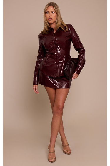 Shape Burgundy Vinyl Button Front Shirt