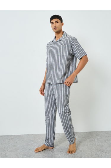 Relaxed Striped Short sleeve Shirt and Pyjama Set