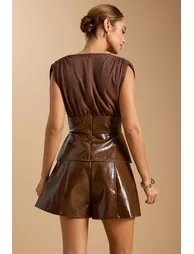 Faux Leather High Waist Shorts - 6