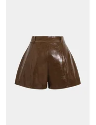 Faux Leather High Waist Shorts - 2