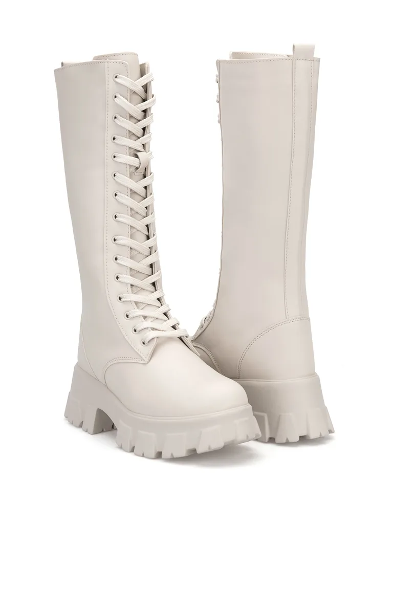 Ds Hera Beige Women's Heeled Zippered Lace-Up Boots Casual Shoes Winter Boots - 5