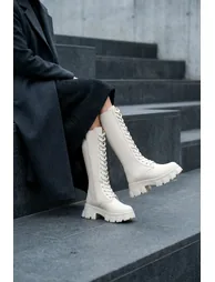 Ds Hera Beige Women's Heeled Zippered Lace-Up Boots Casual Shoes Winter Boots - 3