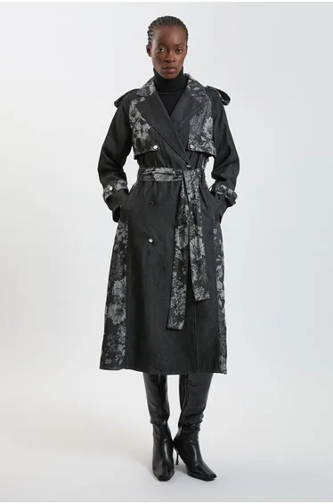 Jacquard Denim Trench Coat