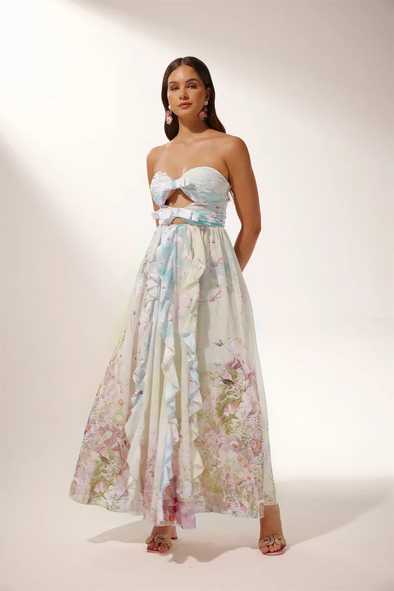chiffon cutout ruffle maxi dress Chiffon Cutout Ruffle Maxi Dress in Pink