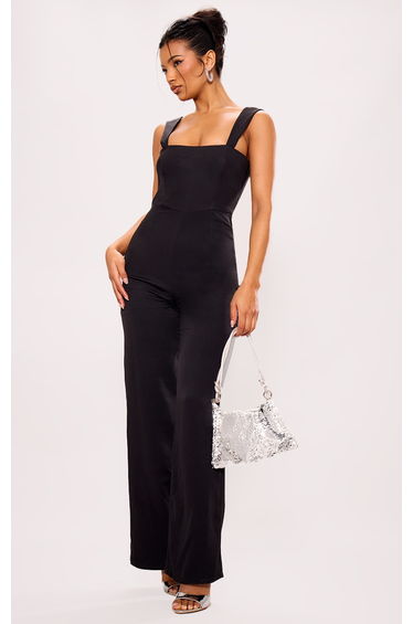 Black Woven Cut Out Bow Detail Jumpsuit