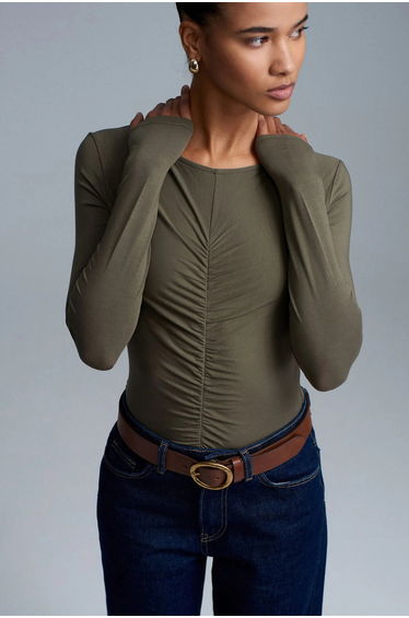 DILVIN Slim Fit Boat Neck Long Sleeve Blouse