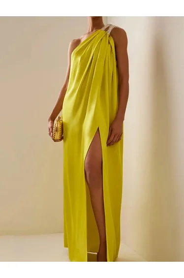 Loose Sleeveless Solid Color One-shoulder Maxi Dresses