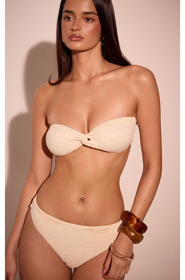 Cream Textured Swim Bandeau Bikini Top