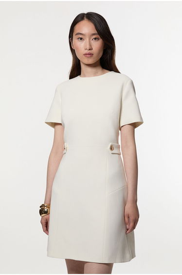 Compact Stretch Essential Waist Tab Detail Tailored Mini Dress