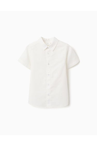 Short Sleeve Shirt In Linen And Cotton For Boys White