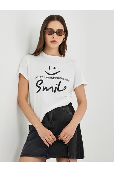 Slogan Print Round Neck Short Sleeve T-Shirt