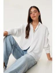 Women's Ecru Oversize Linen Shirt - 1
