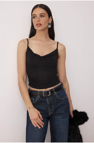 Black glitter degaje neckline knitted party top