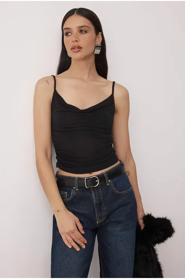 Black glitter degaje neckline knitted party top