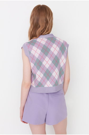 Lilac Crop V-Neck Knitwear Waistcoat product thumbnail 4