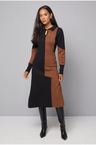 Collared Geo Knitted Dress
