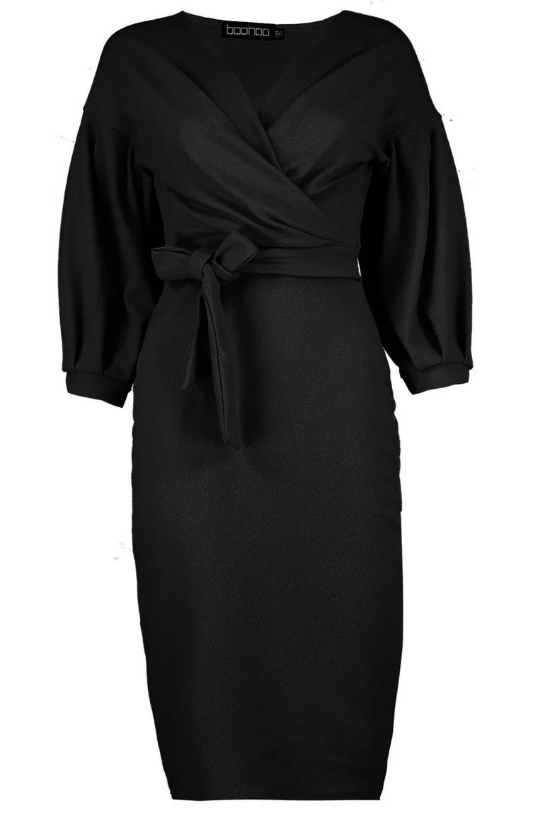 Willow Off the Shoulder Wrap Midi Dress - BLACK - 2