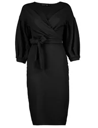 Willow Off the Shoulder Wrap Midi Dress - BLACK - 2