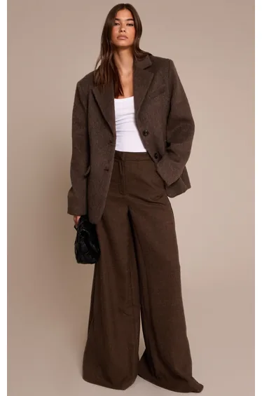 Chocolate Brushed Wool Look Oversized Blazer