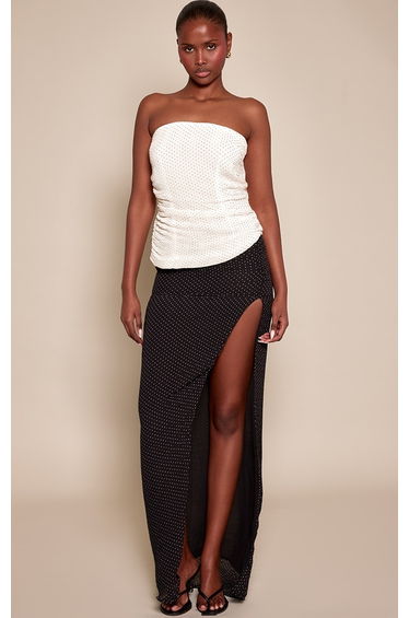 White Plisse Mini Polka Dot Bandeau Top