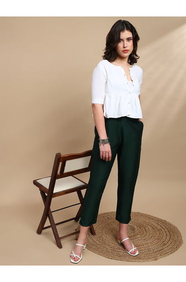 Dark Green Solid Pants with Side Pocket