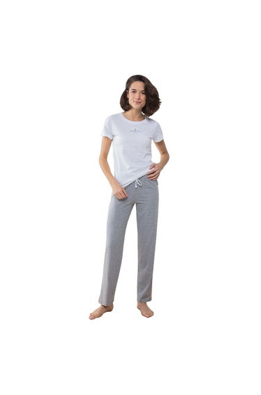 Towel City Womens/Ladies Pyjama T-Shirt And Bottoms Set - White/Heather Grey