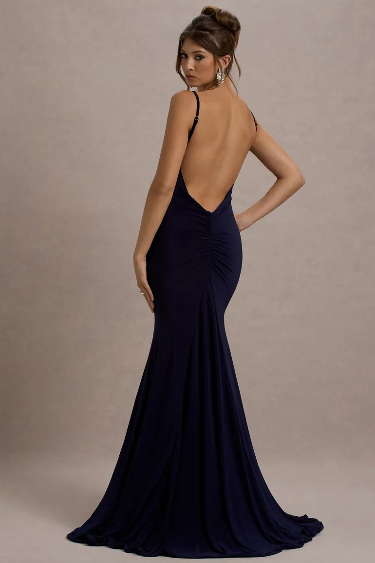 Club L London Blue Ruched Mermaid Evening Dress