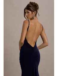 Club L London Blue Ruched Mermaid Evening Dress - 2