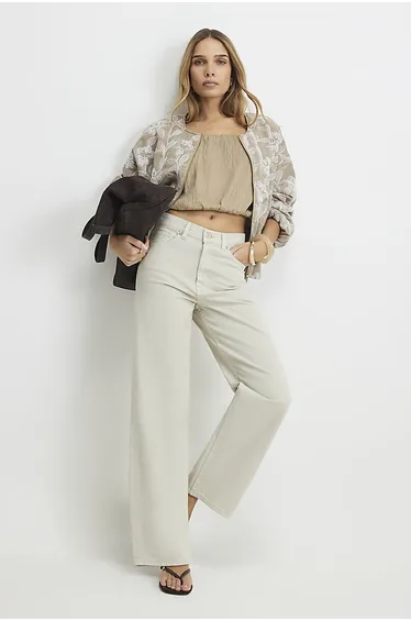 Cream Straight Leg Cropped Jeans