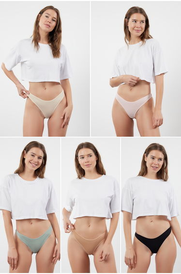 Multicolored 5 Pack Ribbed Thong Knitted Panties